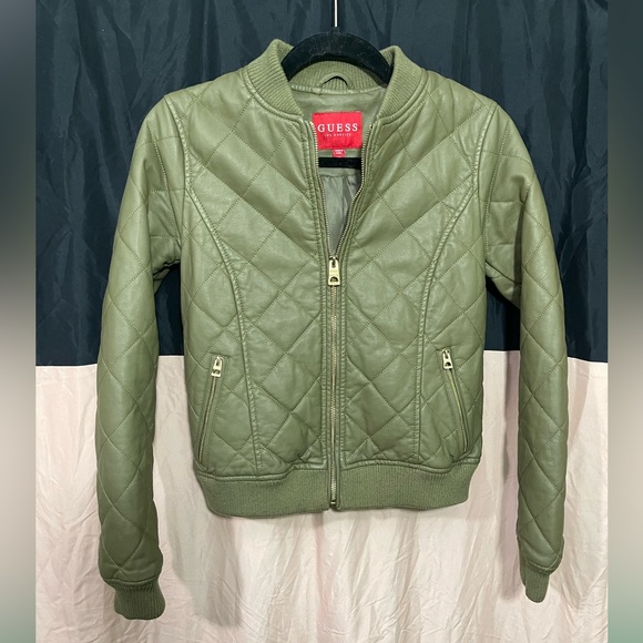 GUESS Marine Quilted Cropped Jacket (Green) - Picture 4 of 6